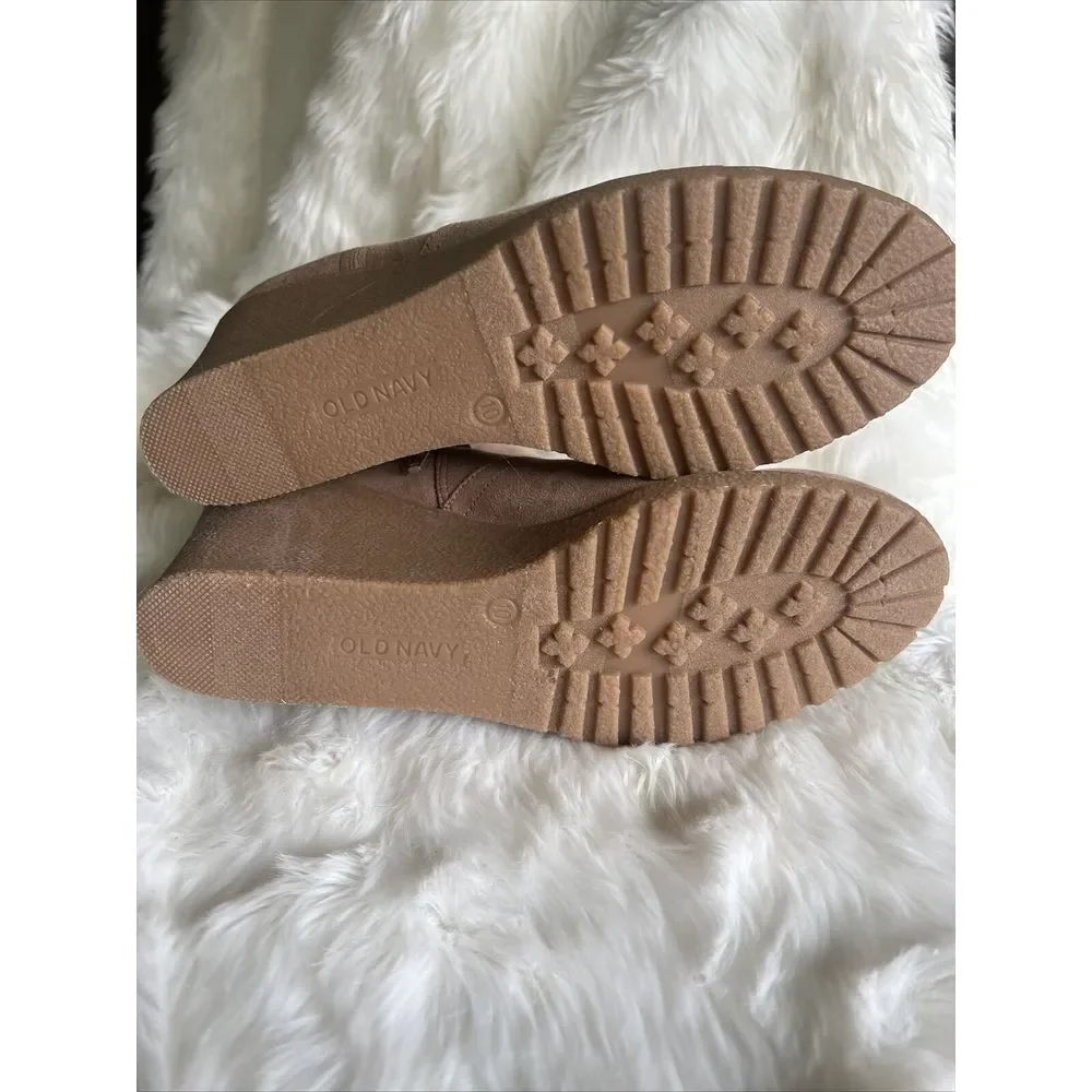 Old Navy Faux Fur Lined Non-Slip Wedge Heel Bootie Size US 10 Beige Color‎